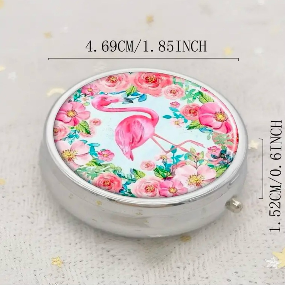Flamingo Compact Pill Box 1.85”X .6” Three Compartments - Picture 4 of 8